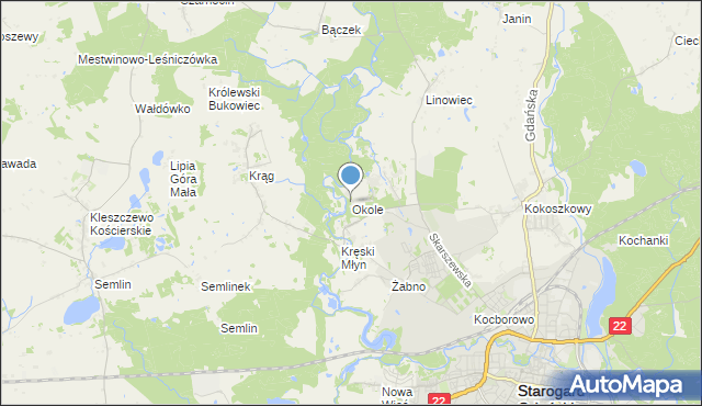 mapa Okole, Okole gmina Starogard Gdański na mapie Targeo